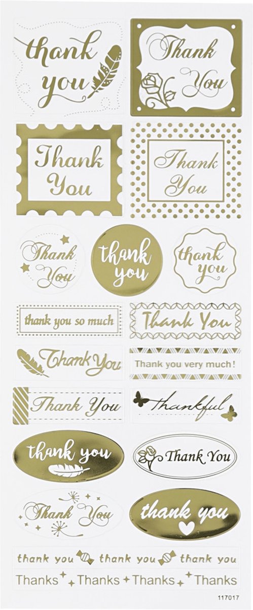 Stickers, vel 10x24 cm, circa 19 stuk, goud, thank you, 1vel [HOB-29147]